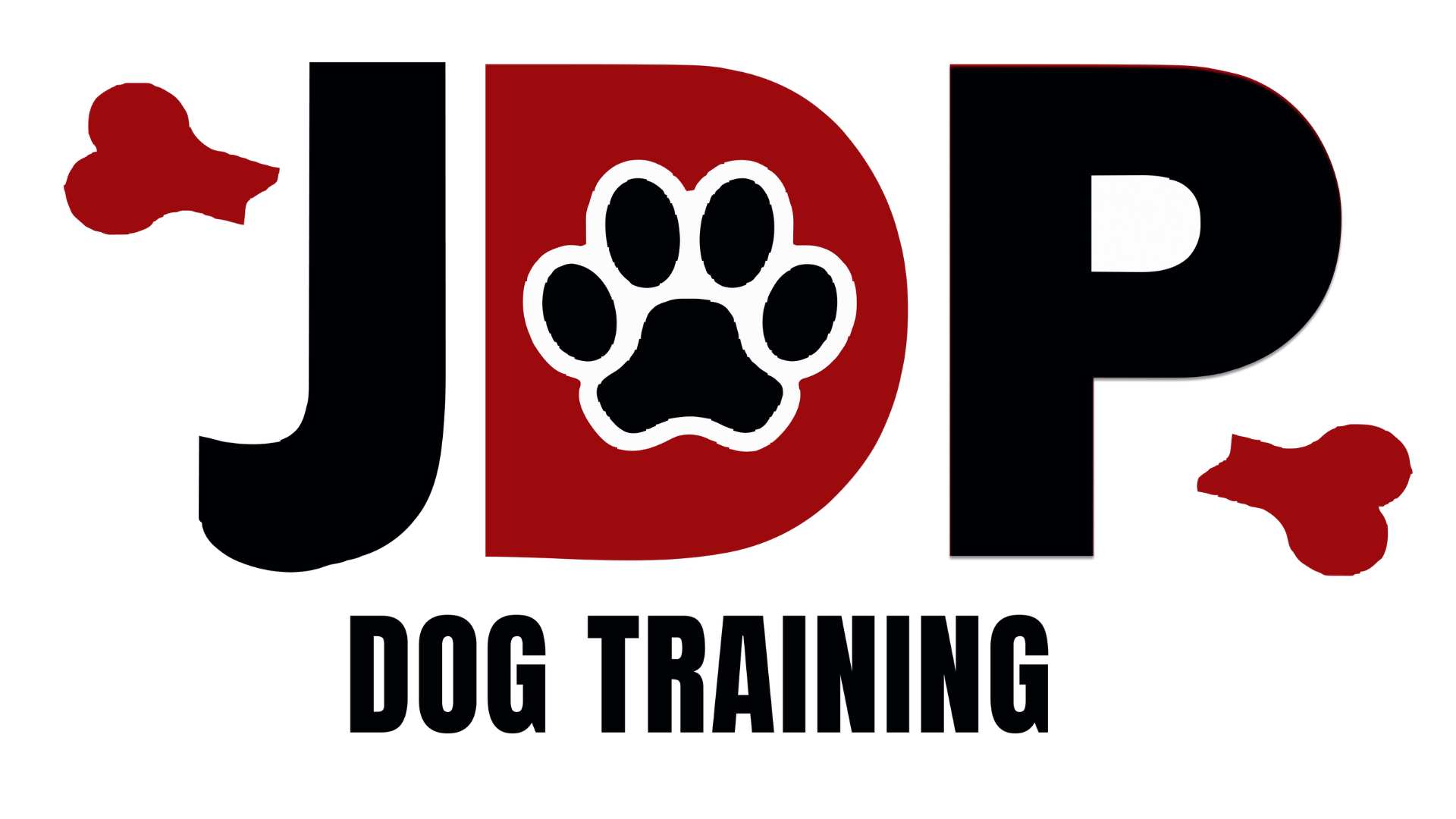 A red and black logo with a dog's paw